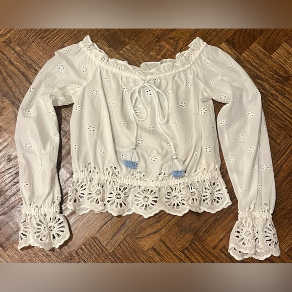 Rebecca Minkoff Anthea Off The Shoulder Eyelet Top Boho Peasant Shirt XS NEW - Picture 5 of 7